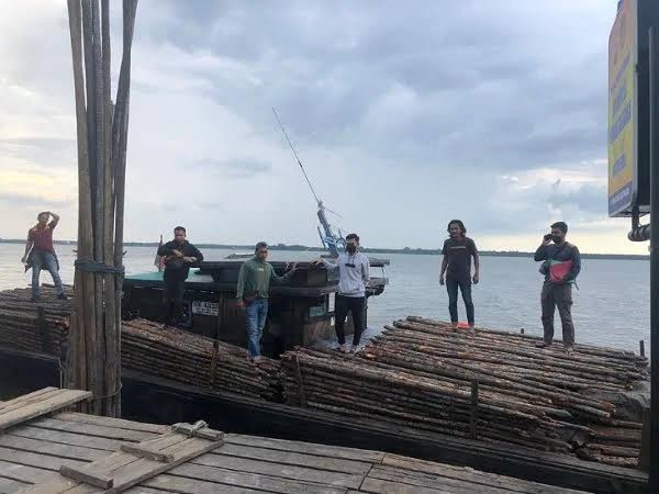 Kayu Bakau ilegal logging yang diduga milik Kepala Desa Kedabu Rapat ditahan oleh pihak kepolisian Polres Kepulauan Meranti